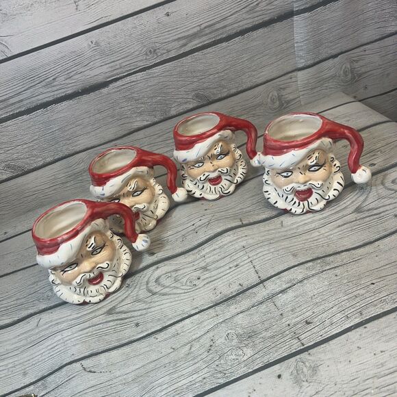 Santa 4 Matching Mugs Cups Handmade Vintage - Picture 1 of 9